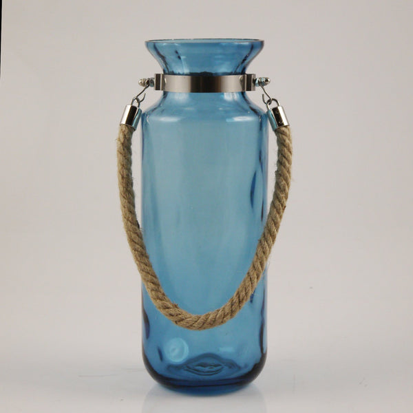 Abbey W/ Rope Handle Glass Vase (Blue)